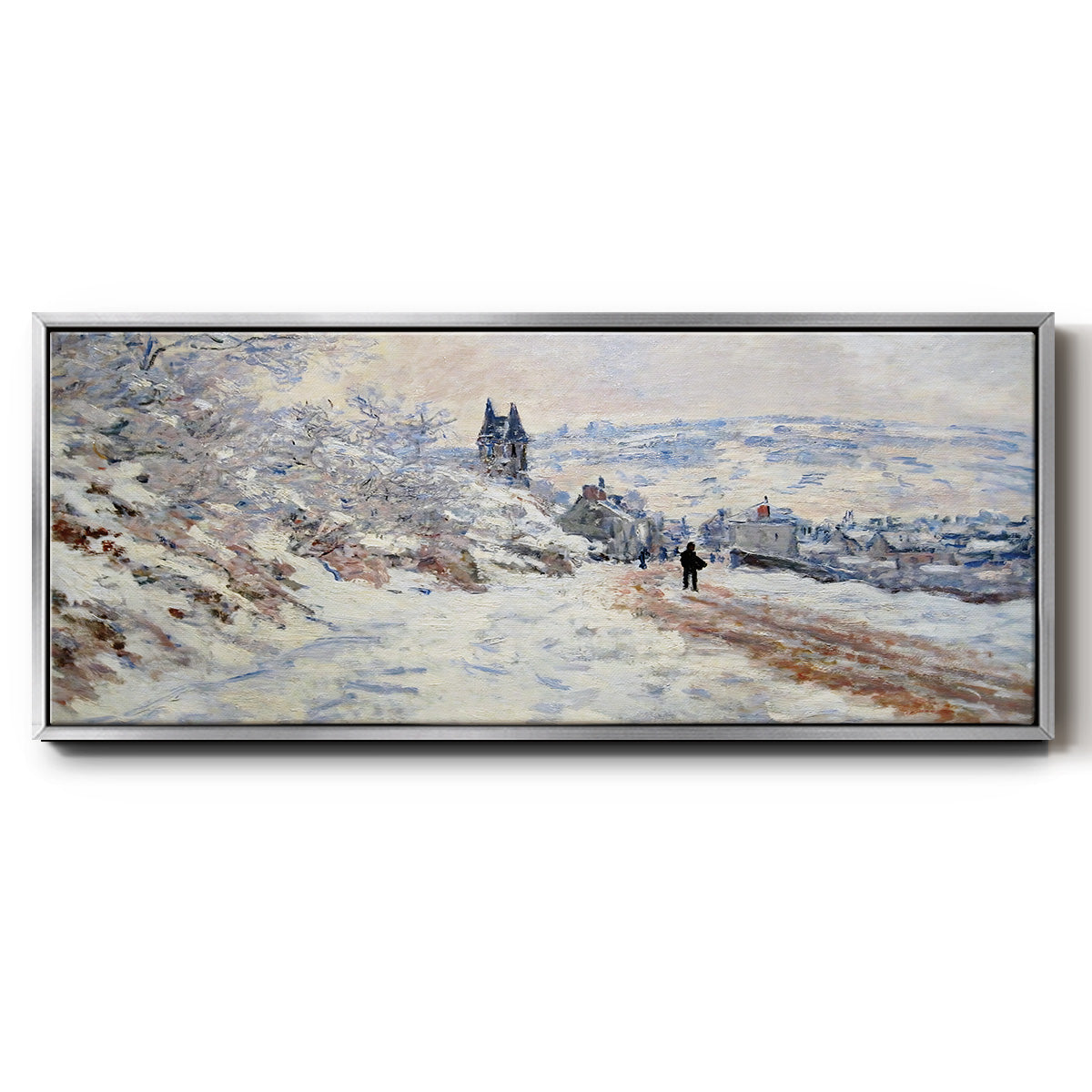 The Road to Vétheuil, Snow Effect, 1879 - Floater Framed Canvas Print