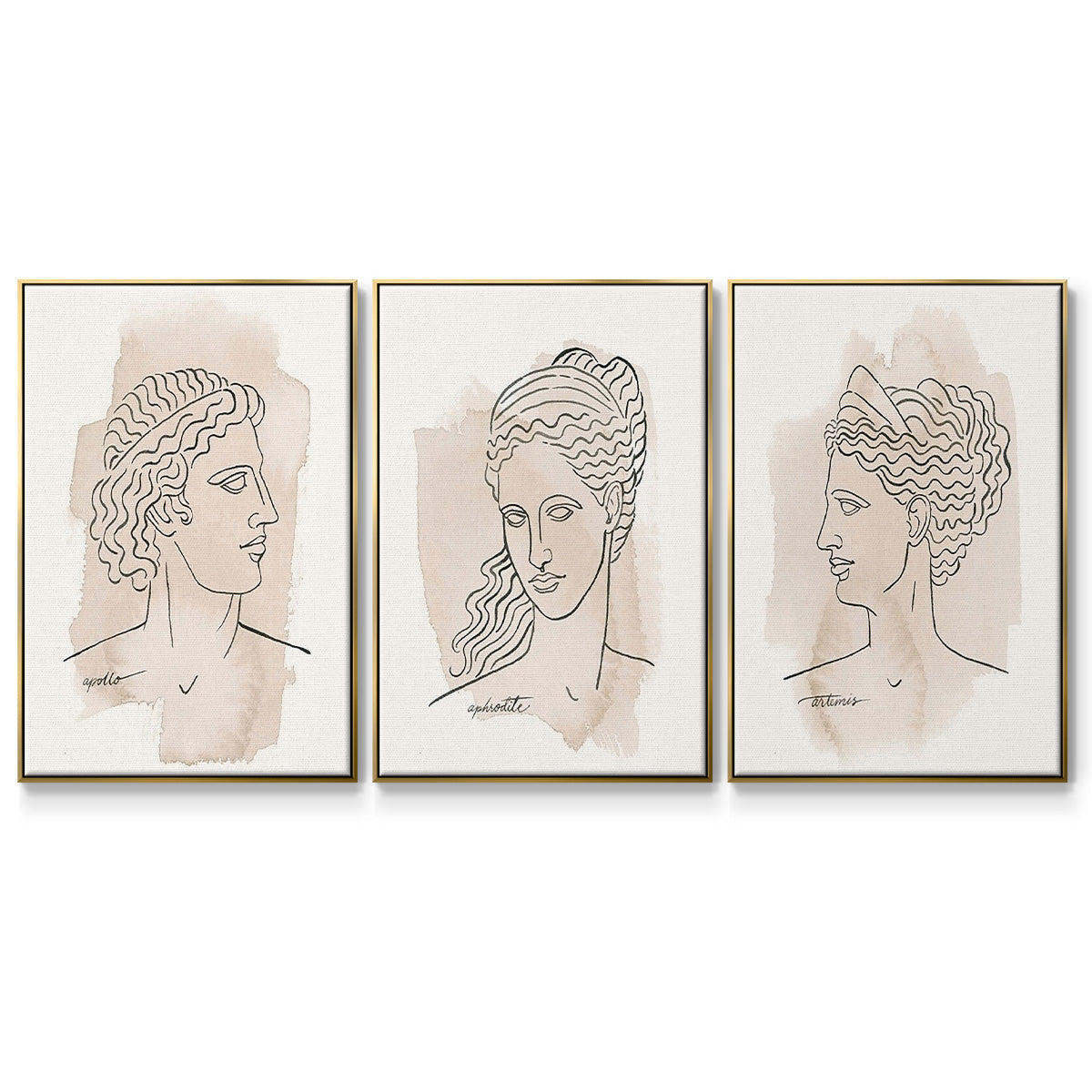 Greek Busts IV - Framed Premium Gallery Wrapped Canvas L Frame 3 Piece Set - Ready to Hang