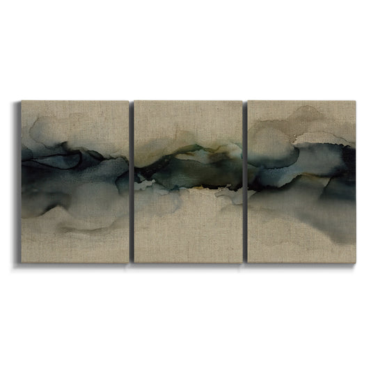 Three-panel canvas wall art featuring calm abstract water surface stillness on white background.