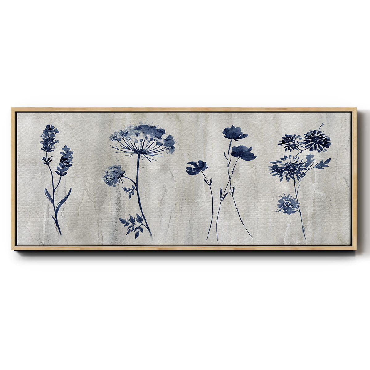 Indigo Row - Floater Framed Canvas Print