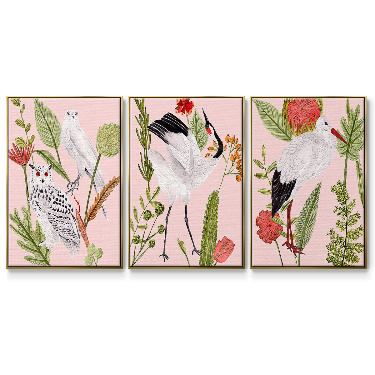 Birds in Motion IV - Framed Premium Gallery Wrapped Canvas L Frame 3 Piece Set - Ready to Hang