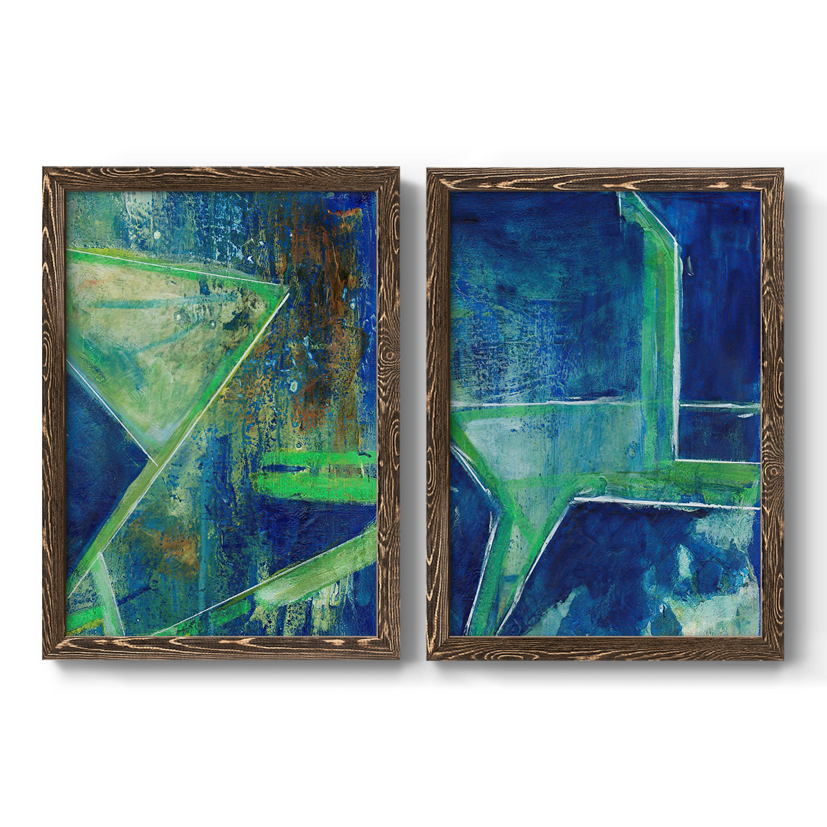 Geometric in Cool VII - Premium Framed Canvas 2 Piece Set - Ready to Hang