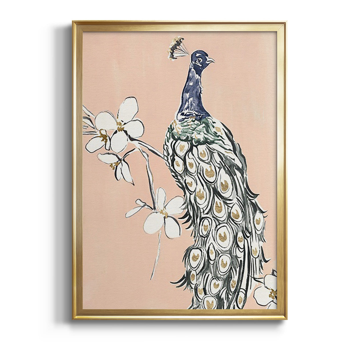 Peacock in Gold III - Modern Framed Canvas Print
