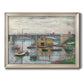 Impressionist river bridge scene on an overcast day by Claude Monet printed on canvas in an ornate champagne frame.