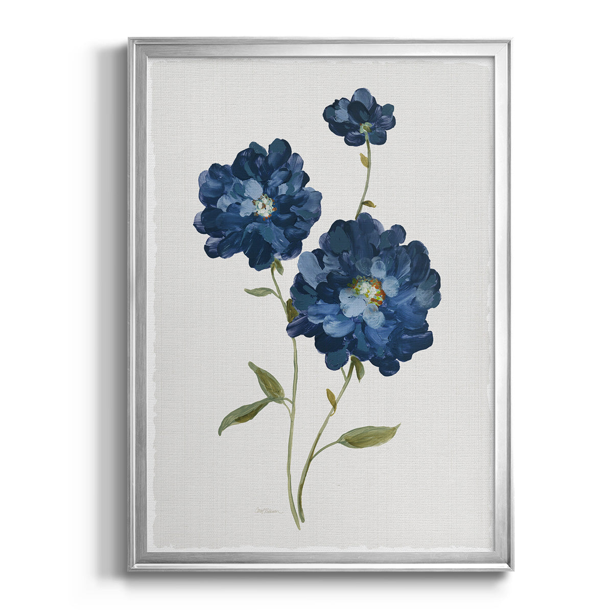 Blue Mums - Modern Framed Canvas Print