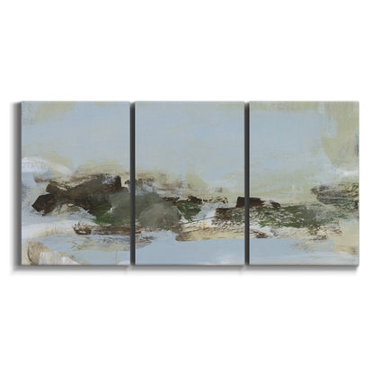Three-panel canvas wall art featuring minimal abstract summer landscape on white background.