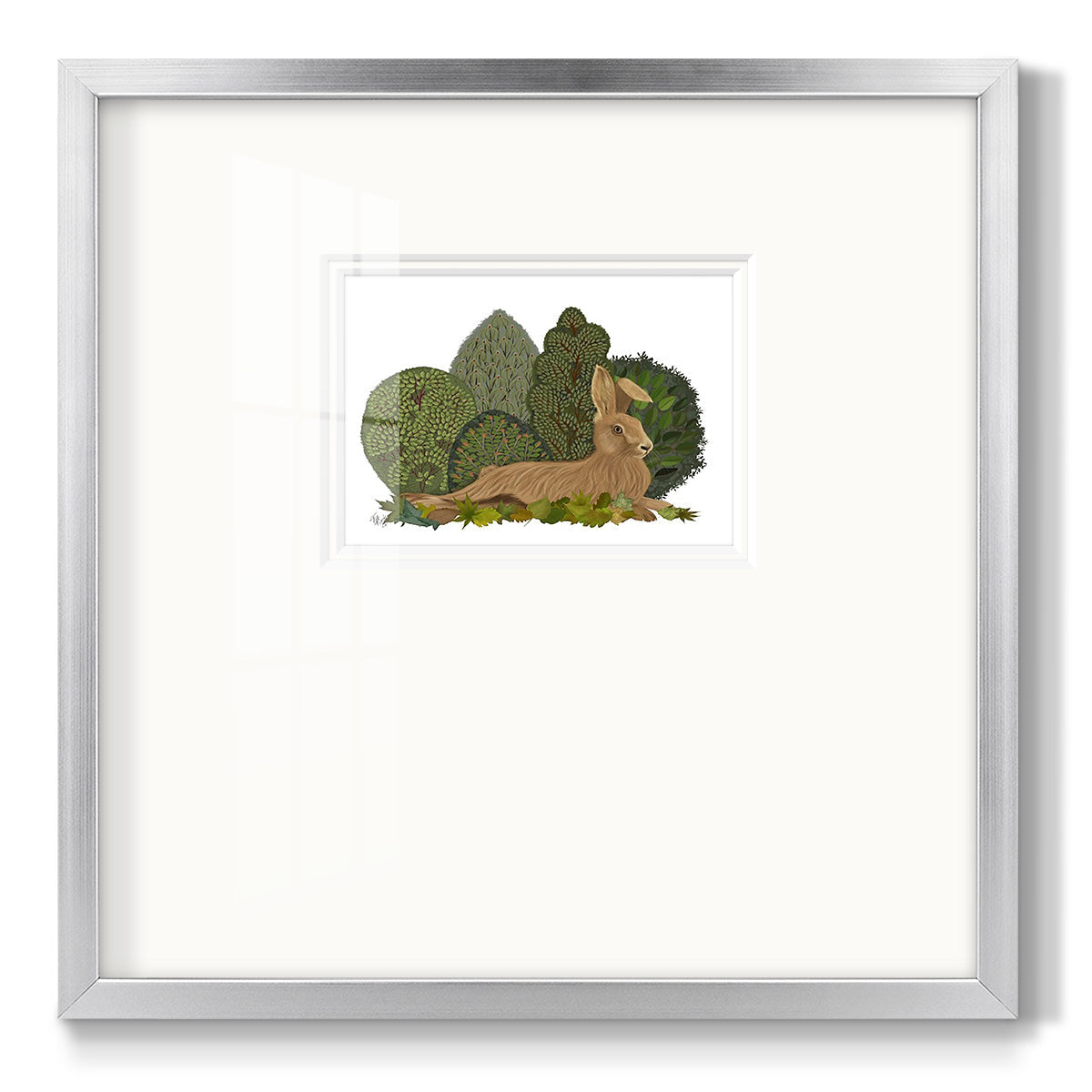 Hare Reclining in Leaves Premium Framed Print Double Matboard