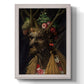 Surreal allegorical portrait representing the four seasons by Giuseppe Arcimboldo printed on canvas in an ornate weathered white frame with a vertical orientation.