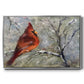 Cardinal in Snow II - Framed Gallery Wrapped Canvas in Floating Frame