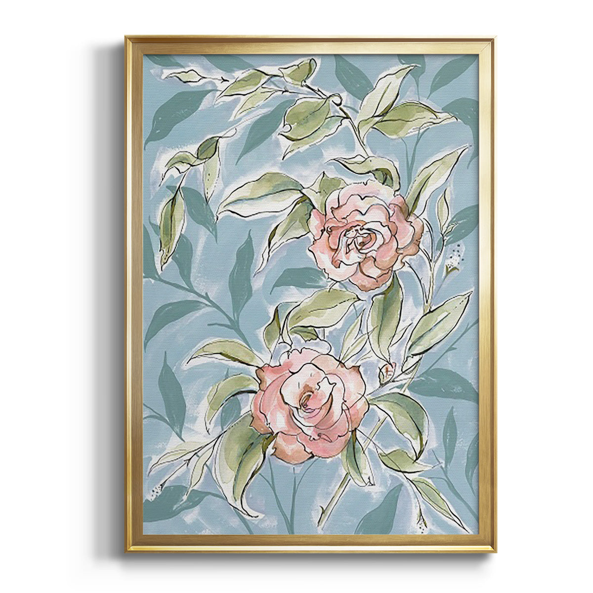 Faded Camellias II - Modern Framed Canvas Print