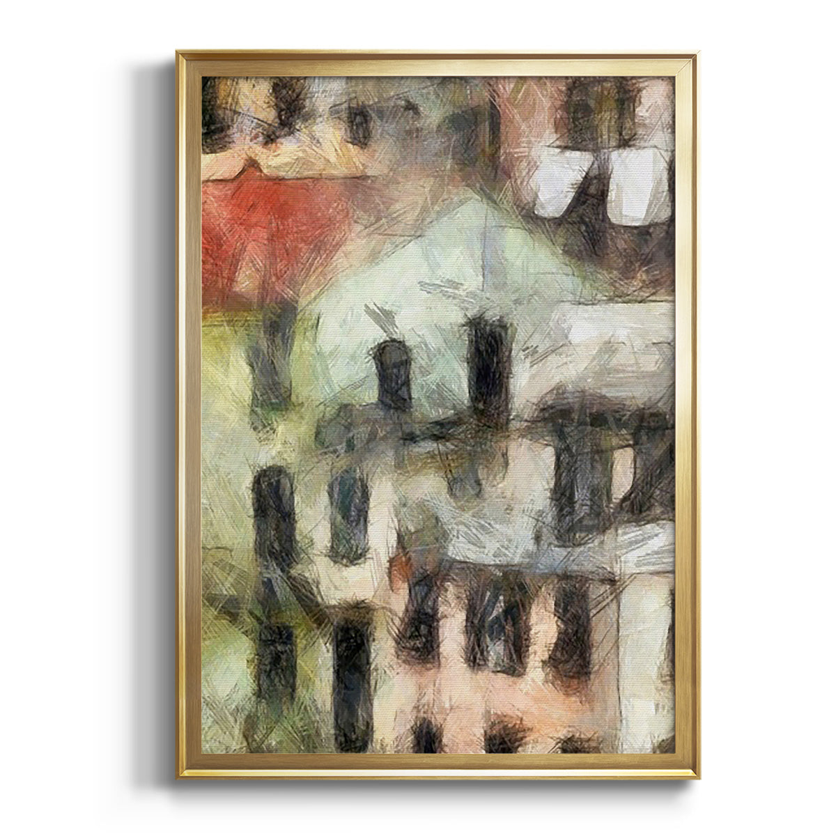 Stacked Houses II - Modern Framed Canvas Print