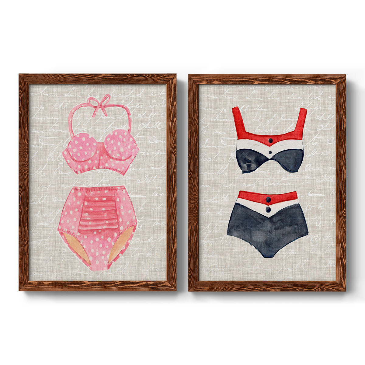 Vintage Swimming I - Premium Framed Canvas 2 Piece Set - Ready to Hang