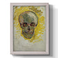 Expressive skull study painting by Vincent van Gogh printed on canvas in an ornate champagne frame with a vertical orientation.