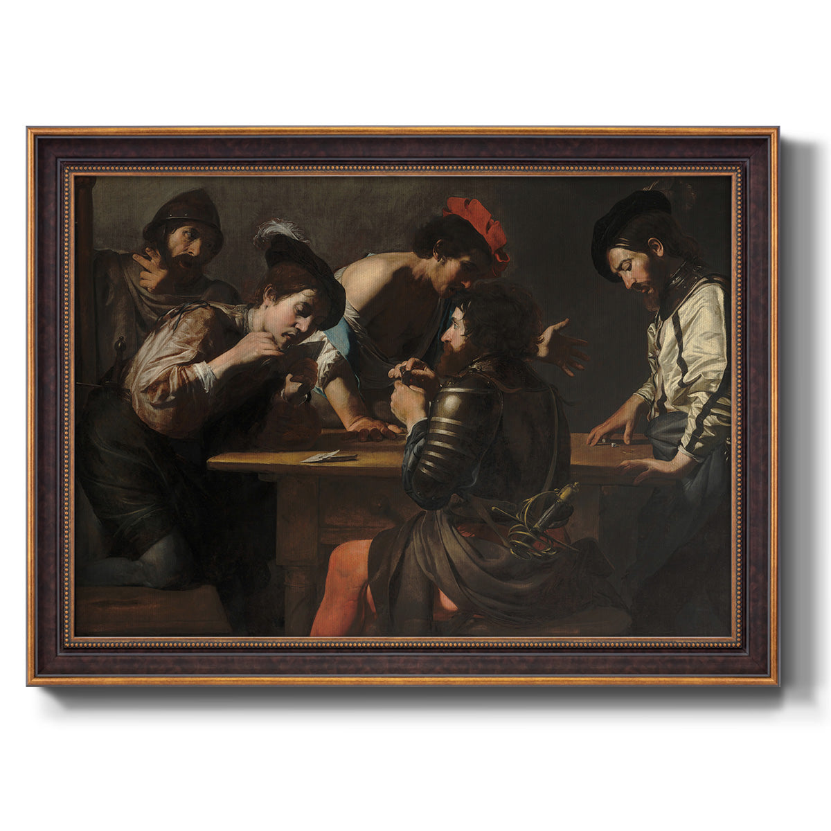 Soldiers Playing Cards and Dice (The Cheats) - Ornate Framed Canvas Print