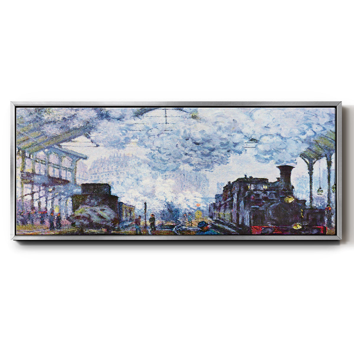 Saint Lazare Station in Paris, Arrival of a Train - Floater Framed Canvas Print