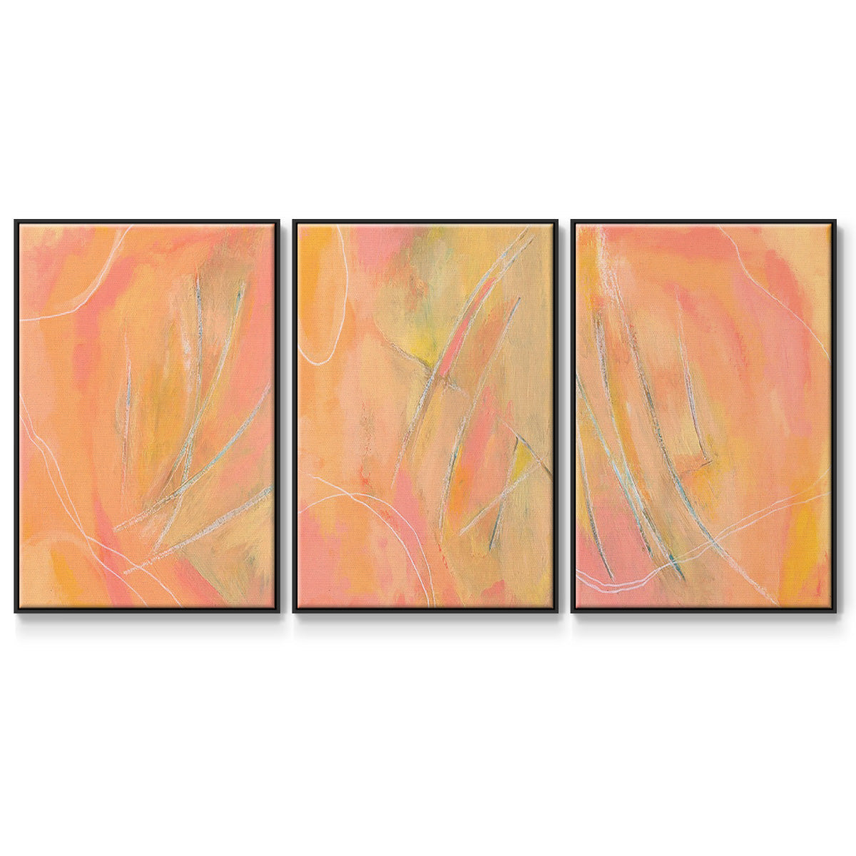 Patterned Leaf Shapes I - Framed Premium Gallery Wrapped Canvas L Frame 3 Piece Set - Ready to Hang