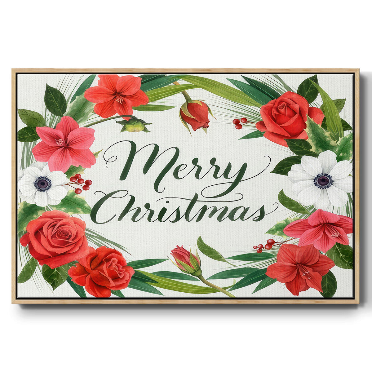 Christmas Floral Wreath Collection A - Floater Framed Canvas Print