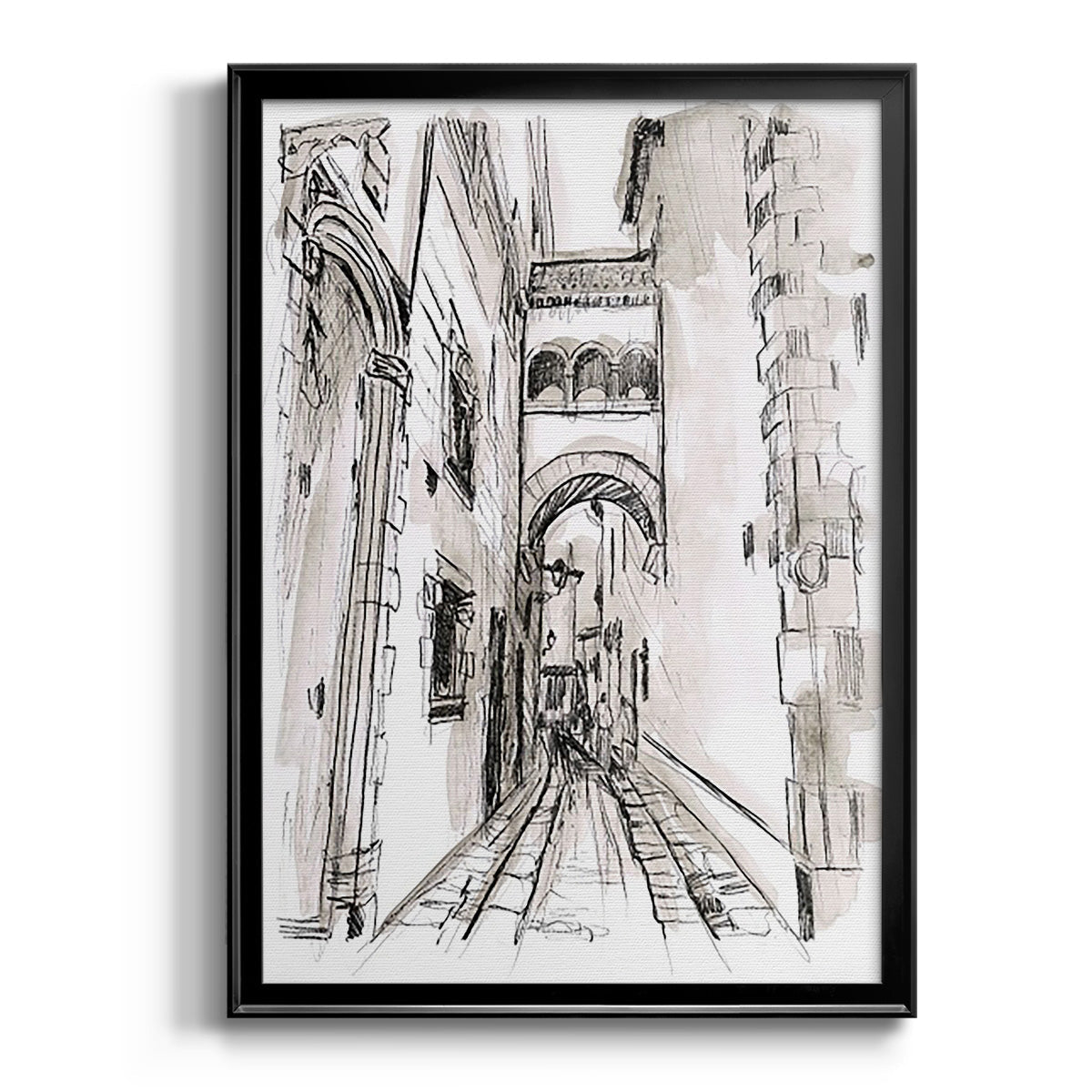 Europe Street Sketches II - Modern Framed Canvas Print