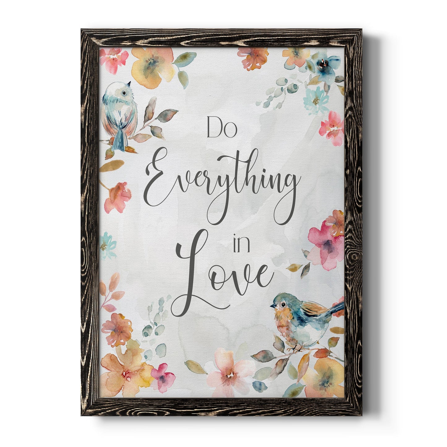 Spring Bird Love - Barnwood Framed Canvas Print