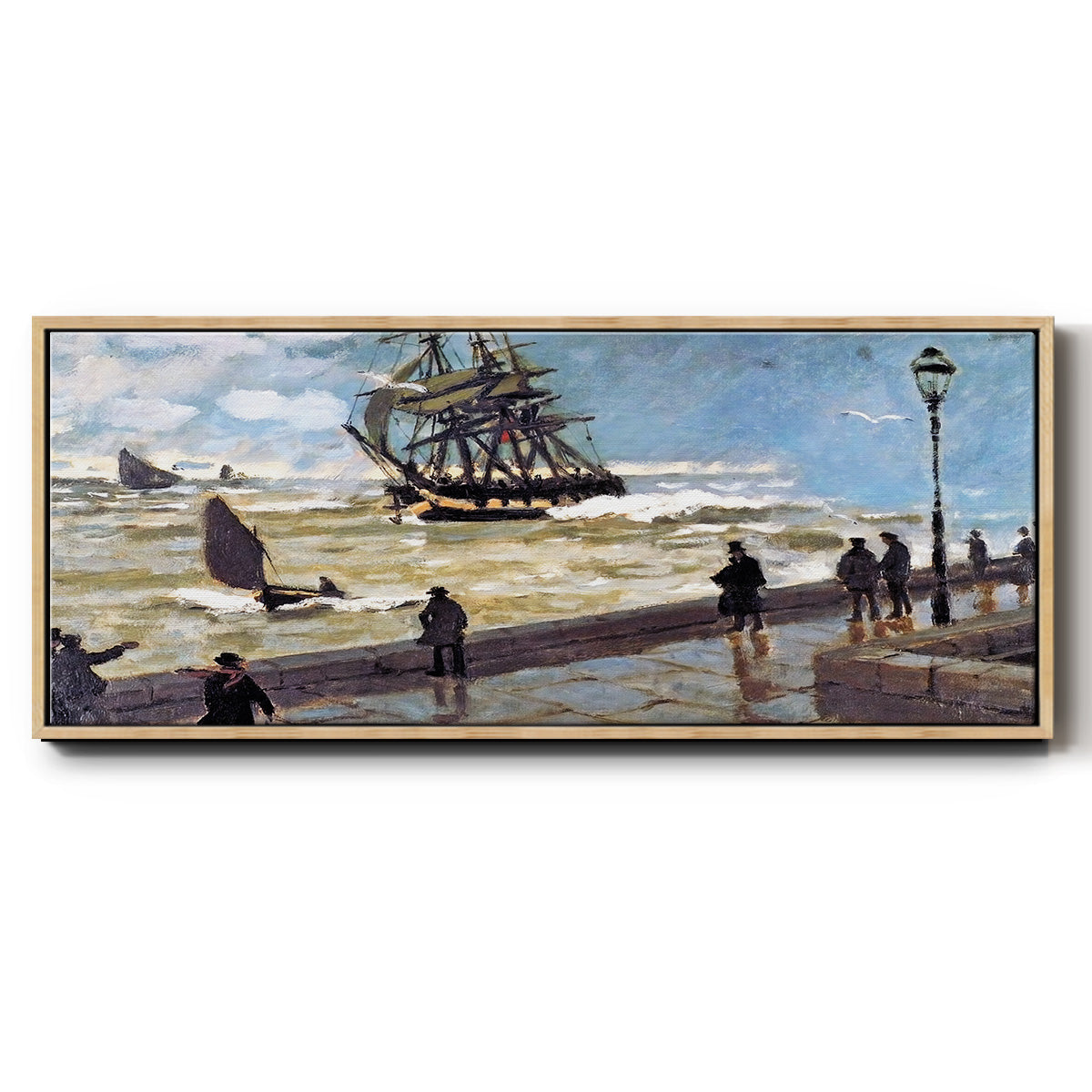 The Jetty at Le Havre Bad Weather, 1870 - Floater Framed Canvas Print