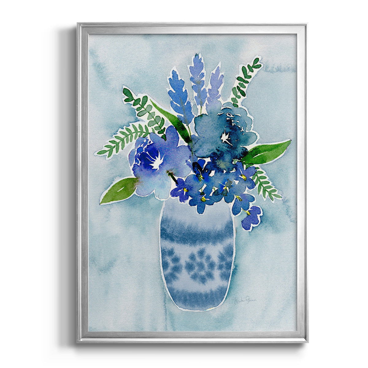 Blue Bouquet II - Modern Framed Canvas Print