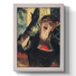 Impressionist portrait of a café singer by Edgar Degas printed on canvas in an ornate champagne frame with a vertical orientation.