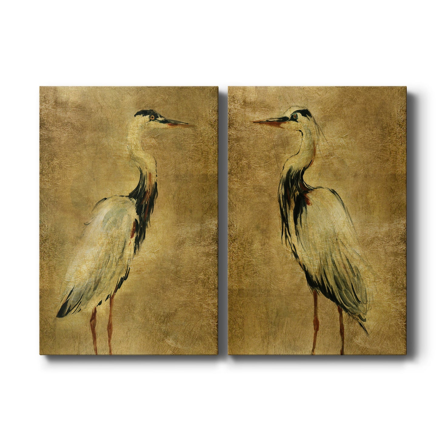 Gold Crane at Dusk I Premium Gallery Wrapped Canvas - Ready to Hang - Set of 2 - 8 x 12 Each