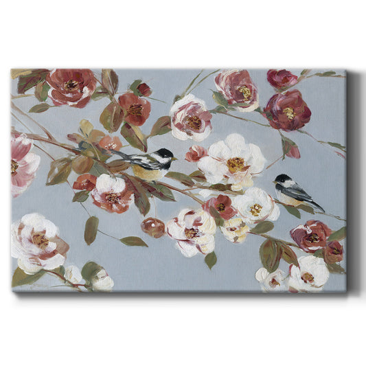 Chickadees and Blossoms II Premium Gallery Wrapped Canvas - Ready to Hang