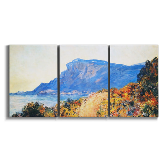 Three-panel canvas wall art featuring winding red road hillside on white background.