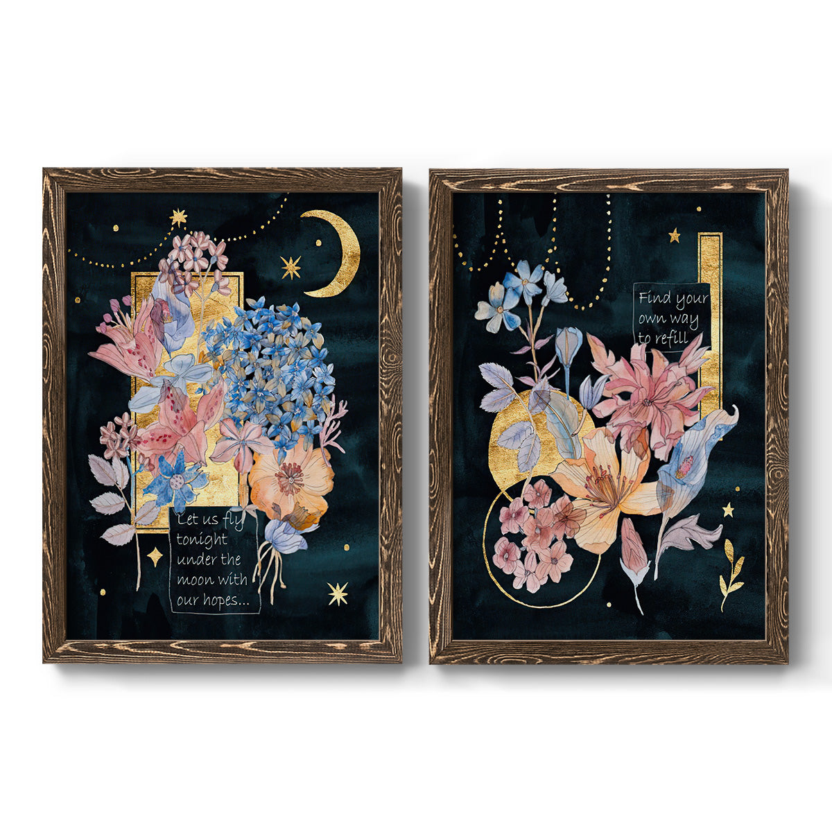 Moonlight Flowers I - Premium Framed Canvas 2 Piece Set - Ready to Hang