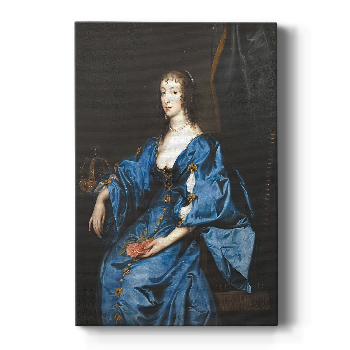 Canvas art print featuring a Baroque portrait of a queen in elegant attire with soft refined lighting on a clean white background.