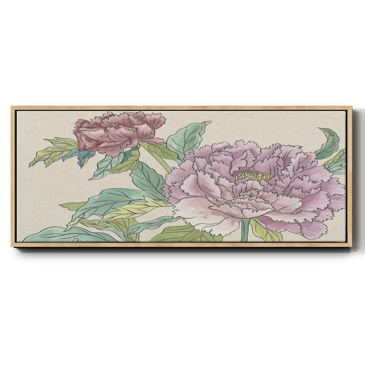 Peony Blooms I - Floater Framed Canvas Print