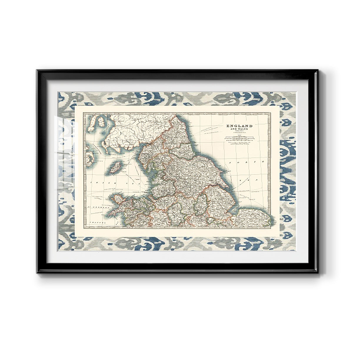 Bordered Map of England & Wales Premium Framed Print - Ready to Hang