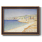 Impressionist Mediterranean jetty seascape by Paul Signac printed on canvas in an ornate bronzed mahogany wood frame.