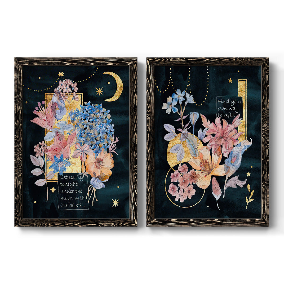 Moonlight Flowers I - Premium Framed Canvas 2 Piece Set - Ready to Hang