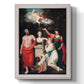 Classical allegorical painting honoring Linnaeus by Robert John Thornton printed on canvas in an ornate weathered white frame with a vertical orientation.