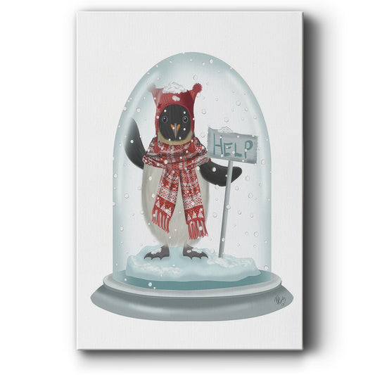 Christmas Penguin Snow Globe - Canvas Art Print