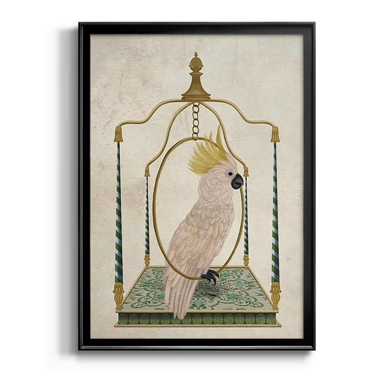 White Cockatoo on Swing - Modern Framed Canvas Print