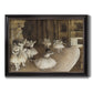 Impressionist ballet rehearsal scene by Edgar Degas printed on canvas in an ornate black frame with gilded inner detail.