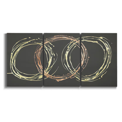 Three-panel canvas wall art featuring geometric abstract wave tangents on white background.