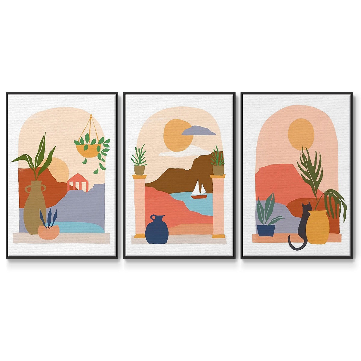 Palm Frond Flow I - Floater Framed Canvas Set