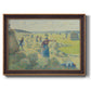 Impressionist rural hay harvest landscape by Camille Pissarro printed on canvas in an ornate bronzed mahogany wood frame.