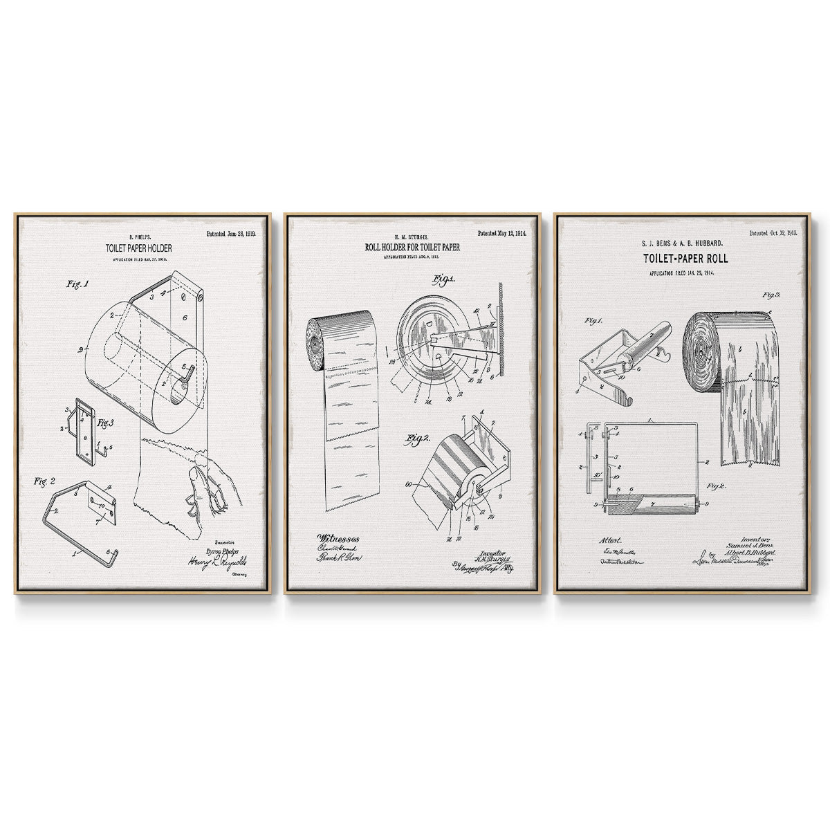 Toilet Paper Patent I - Floater Framed Canvas Set