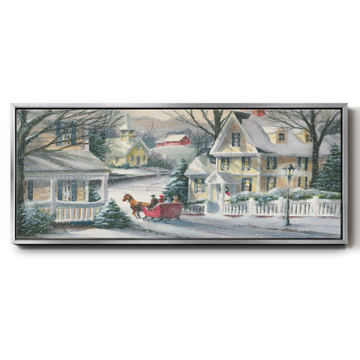 Village Sleigh Ride - Floater Framed Canvas Print