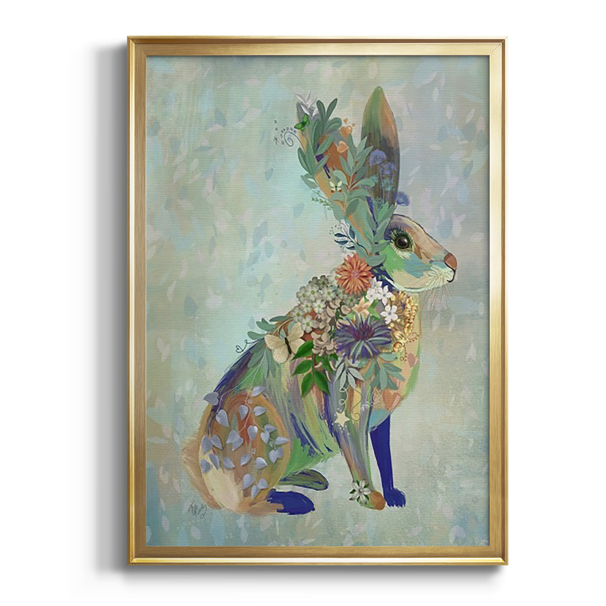 Fantastic Florals Hare, Sitting - Modern Framed Canvas Print