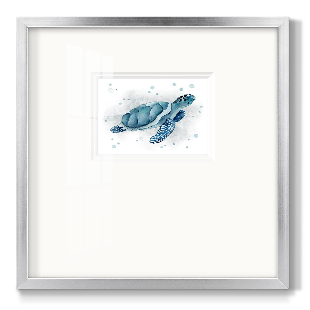 Blue Happy Turtle Bubbles - Double Matboard Framed Print