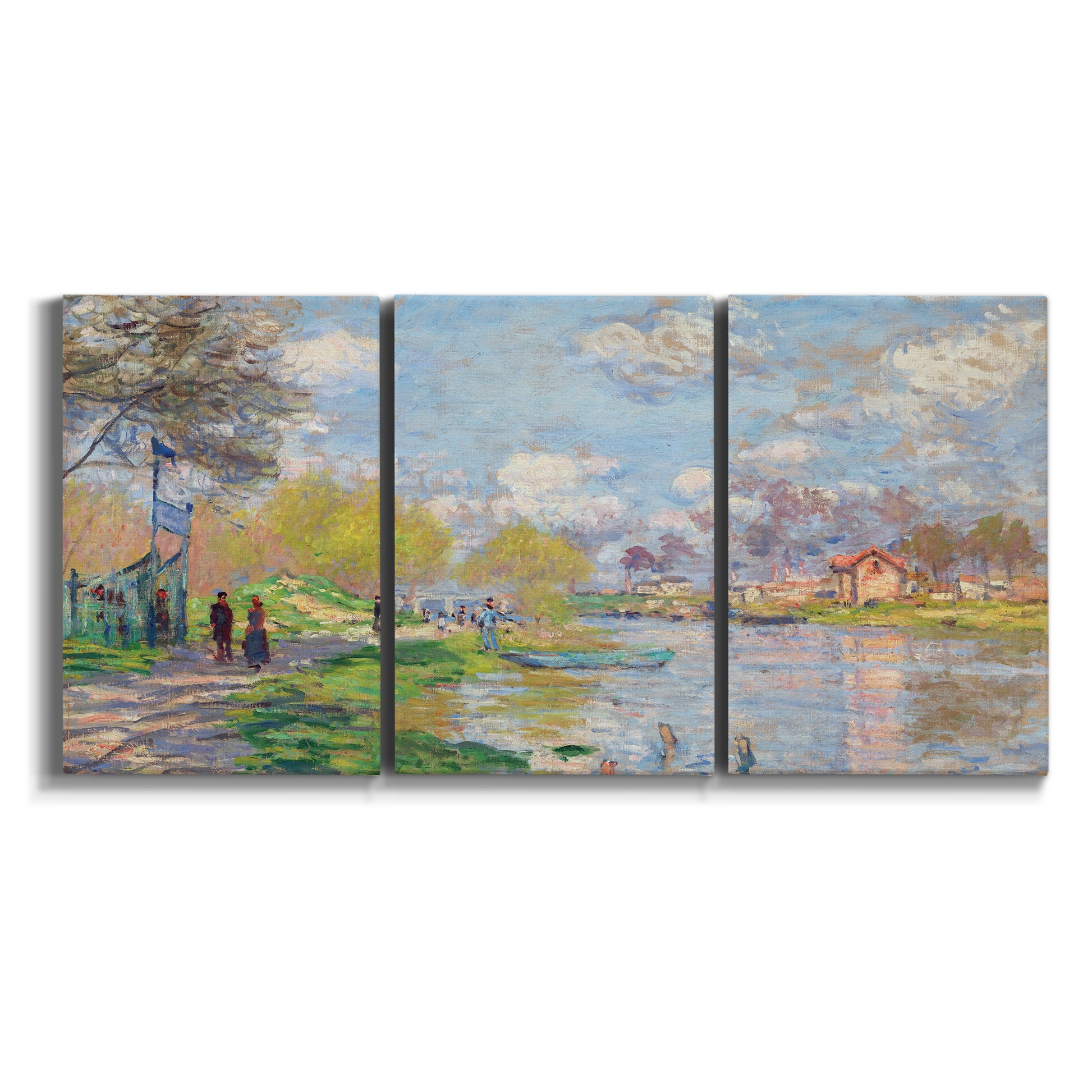 Three-panel canvas wall art featuring formal city park with trees on white background.