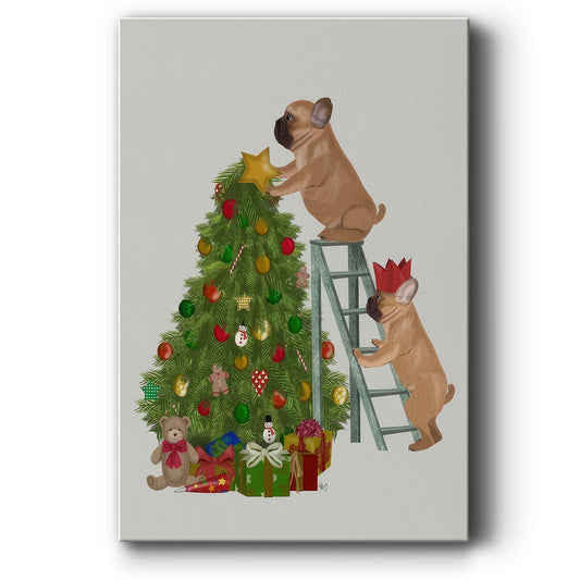 Christmas French Bulldog Tree Ladder - Canvas Art Print