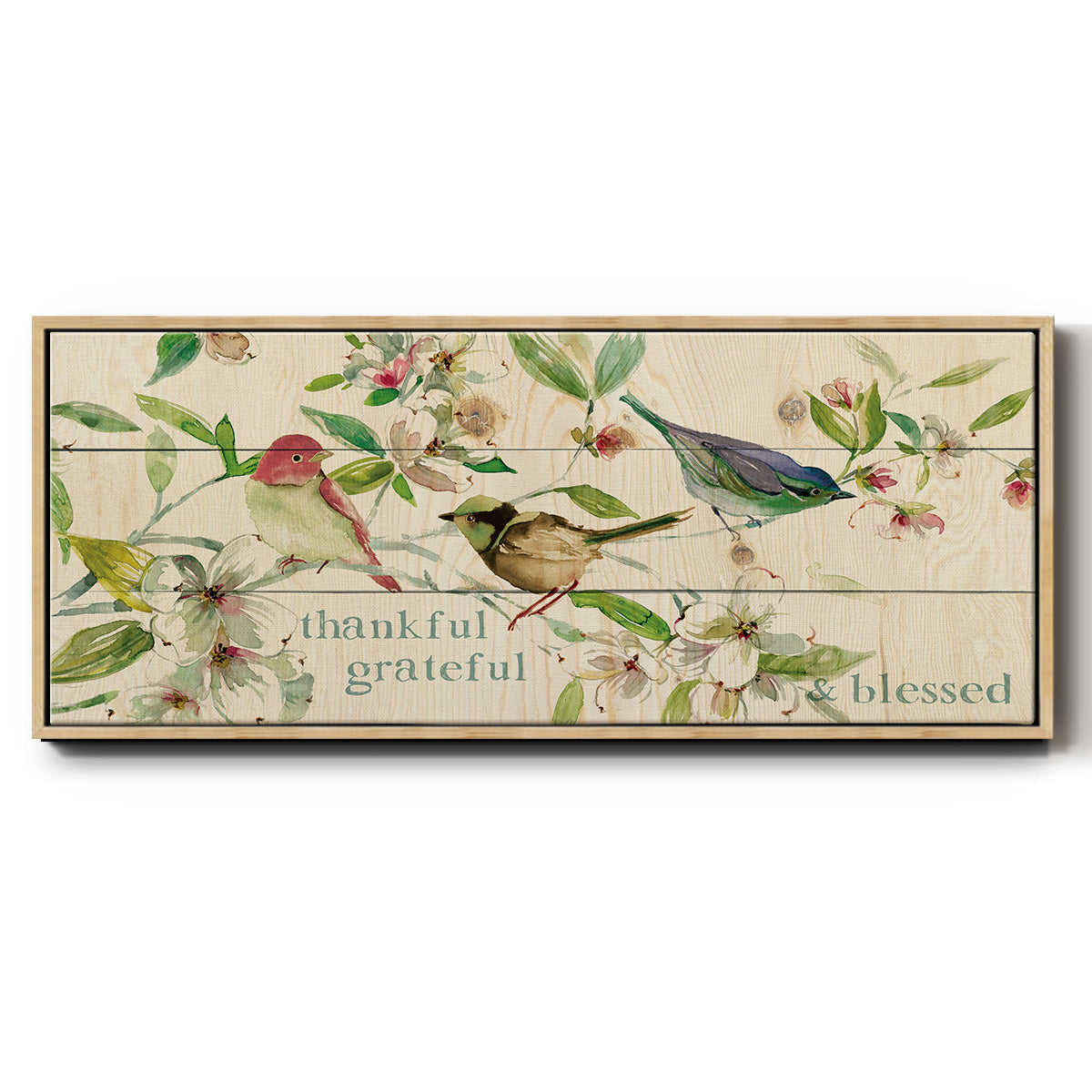 Grateful Thankful Blessed Birds - Floater Framed Canvas Print