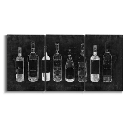 Three-panel canvas wall art featuring illustrated wine bottle cellar diagram on white background.